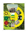 Toy projector with animal-themed slides on a green leafy background